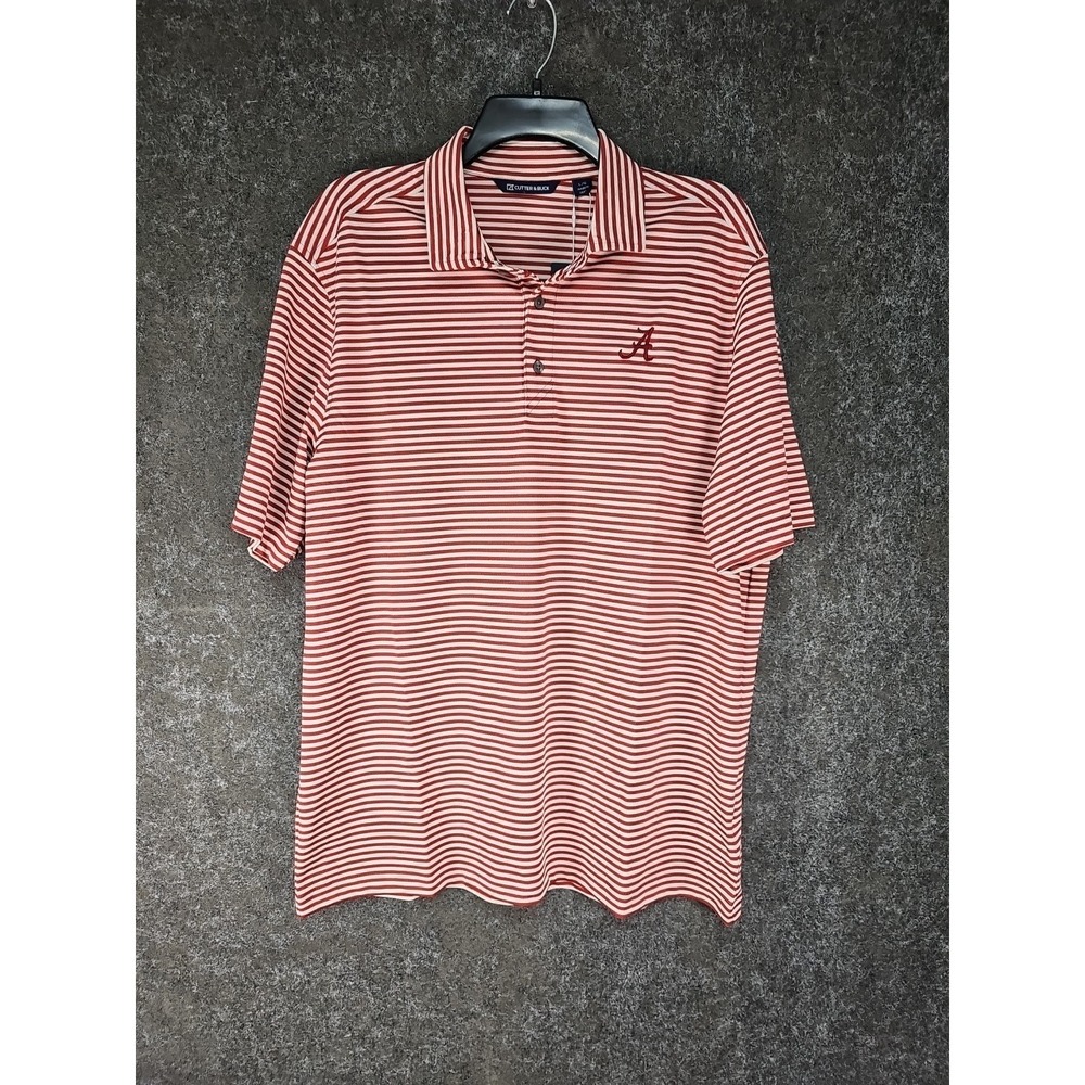 Cutter & Buck Alabama Striped Polo, Red White, Size Large, Roll Tide